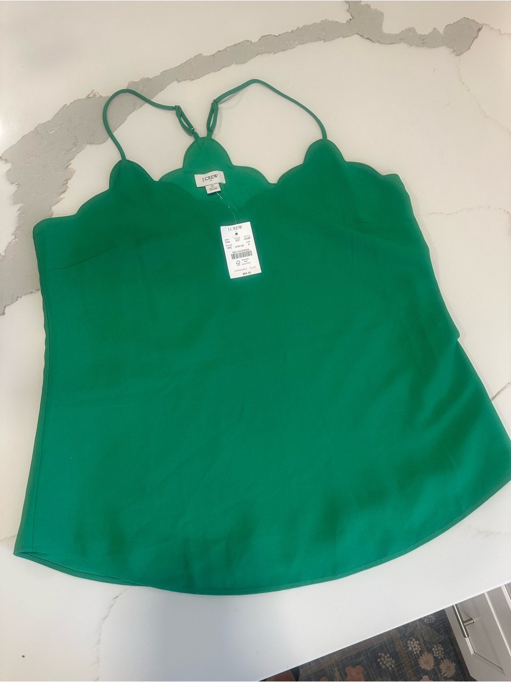 J. Crew Emerald Green Scalloped Spaghetti Strap Camisole